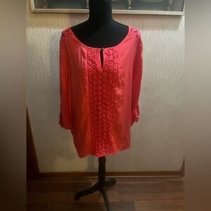 Dana Buchman Vibrant Pink Lace Accent Blouse